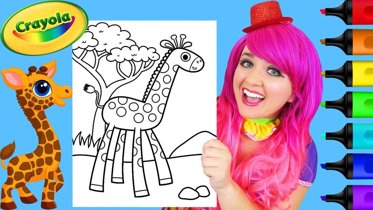 Coloring cute giraffe crayola animals coloring page prismacolor paint markers kimmi the clown