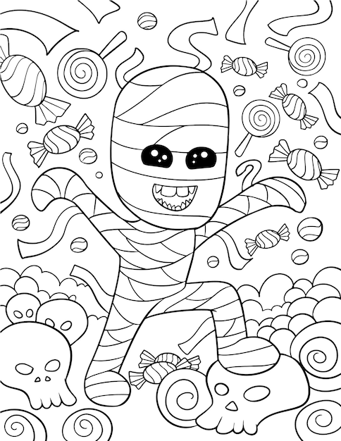 Premium vector hand drawn halloween coloring page illustration