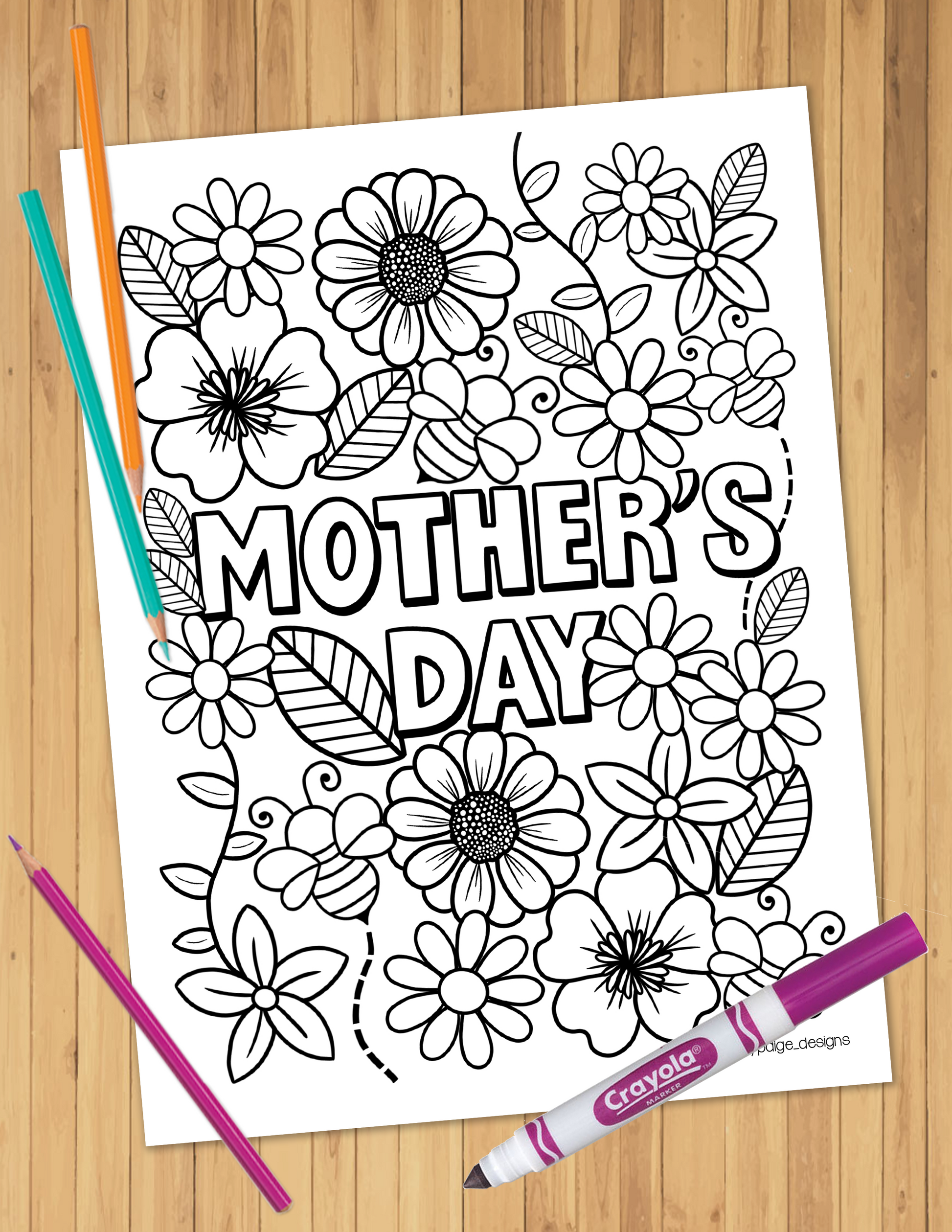 Mothers day flowers coloring sheet â