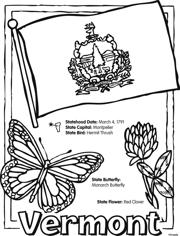 State of vermont free coloring page