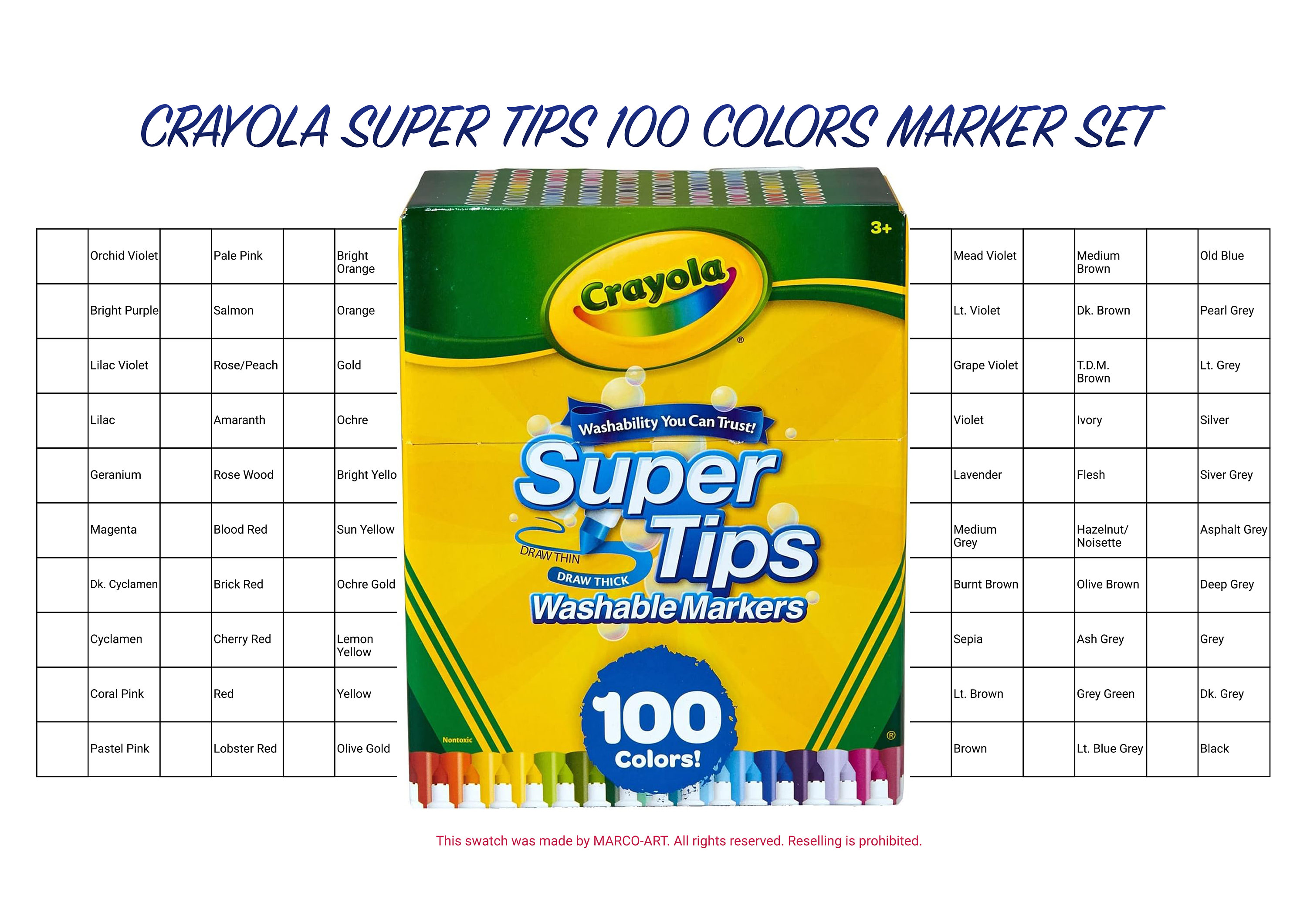 Crayola super tips colors marker set swatch template diy single page color swatch printable digital pdf template instant download