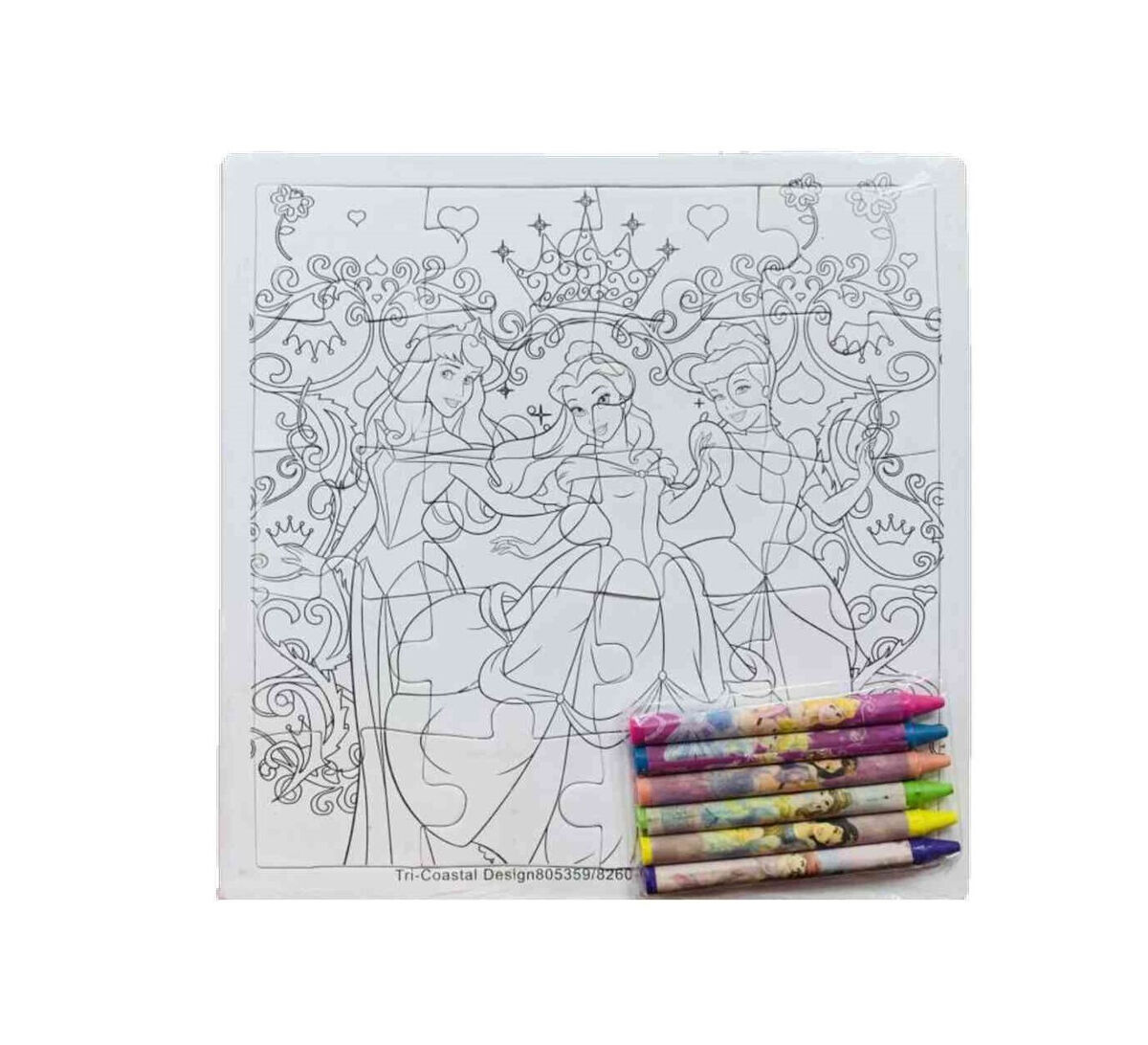 Disney princess puzzle coloring set with crayons