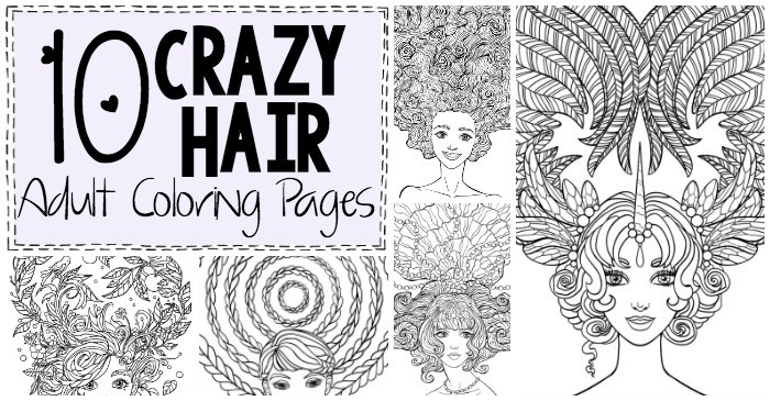 Crazy hair adult coloring pages