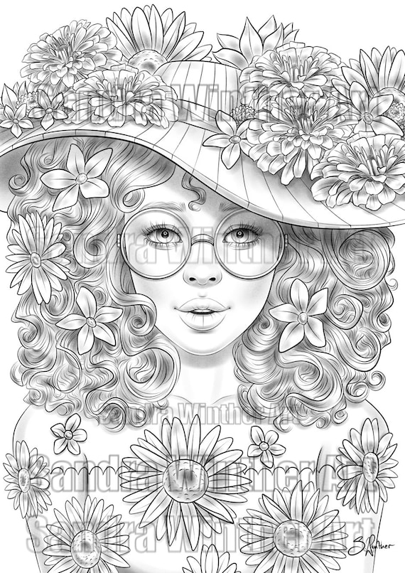 Flower crazy printable digital coloring page