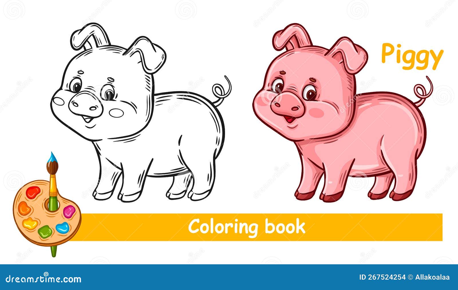 Cute piggy baby pig farm animal children coloring book page funny piglet swine character kid color logic education game vector stock vector