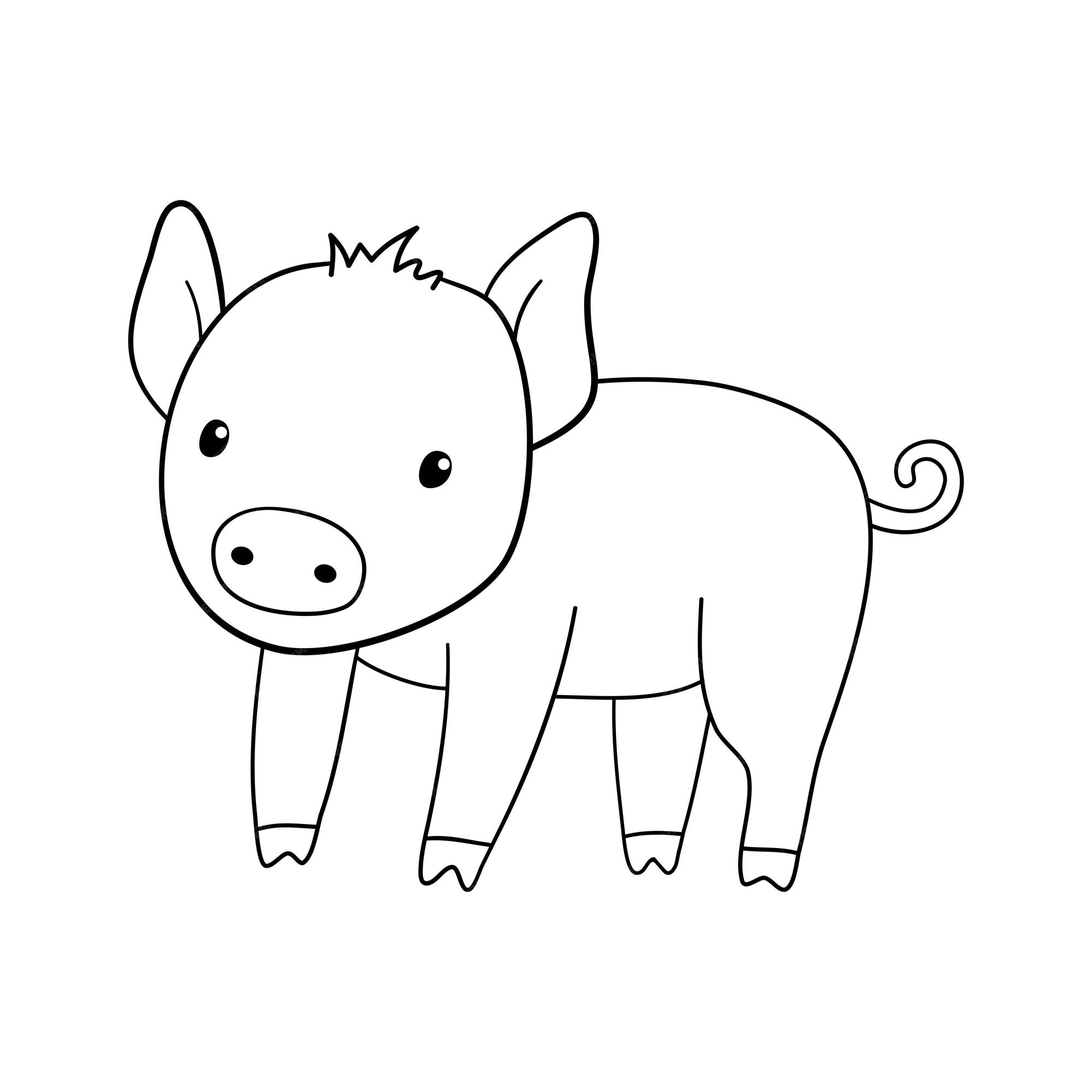 Premium vector cute outline piglet funny farm animal for coloring book