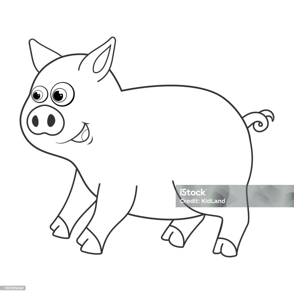 Colorless cartoon pig smiles coloring pages template page for coloring book of funny piglet or piggy for kids practice worksheet or antistress page for child cute outline education game eps stock illustration