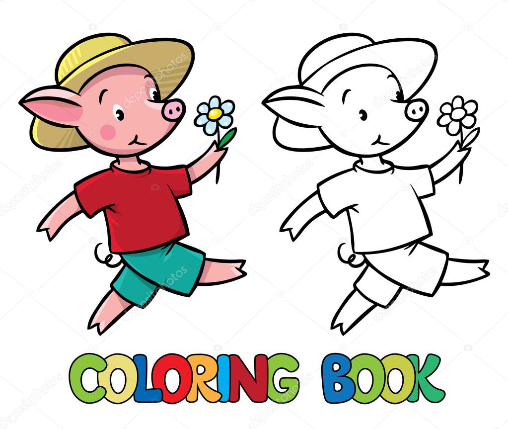 Walking little piglet coloring book stock vector by passengerz