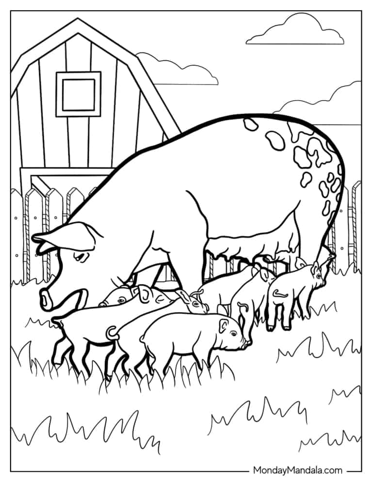 Pig coloring pages free pdf printables