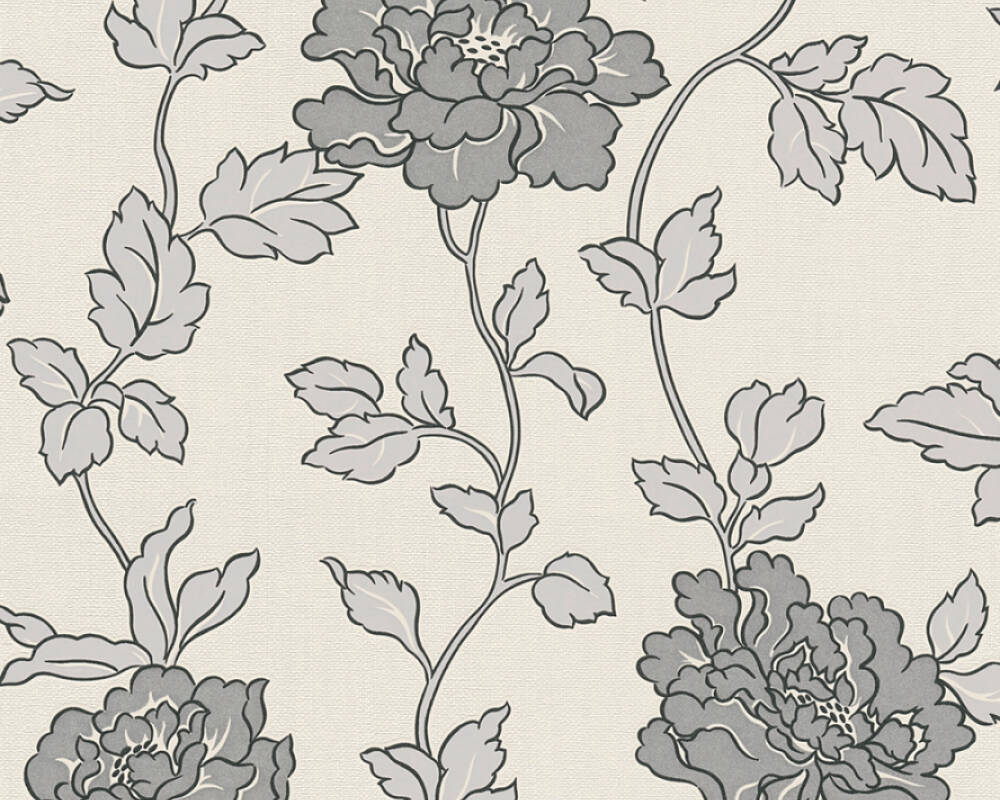 As crãation wallpaper flowers cream grey metallic silver