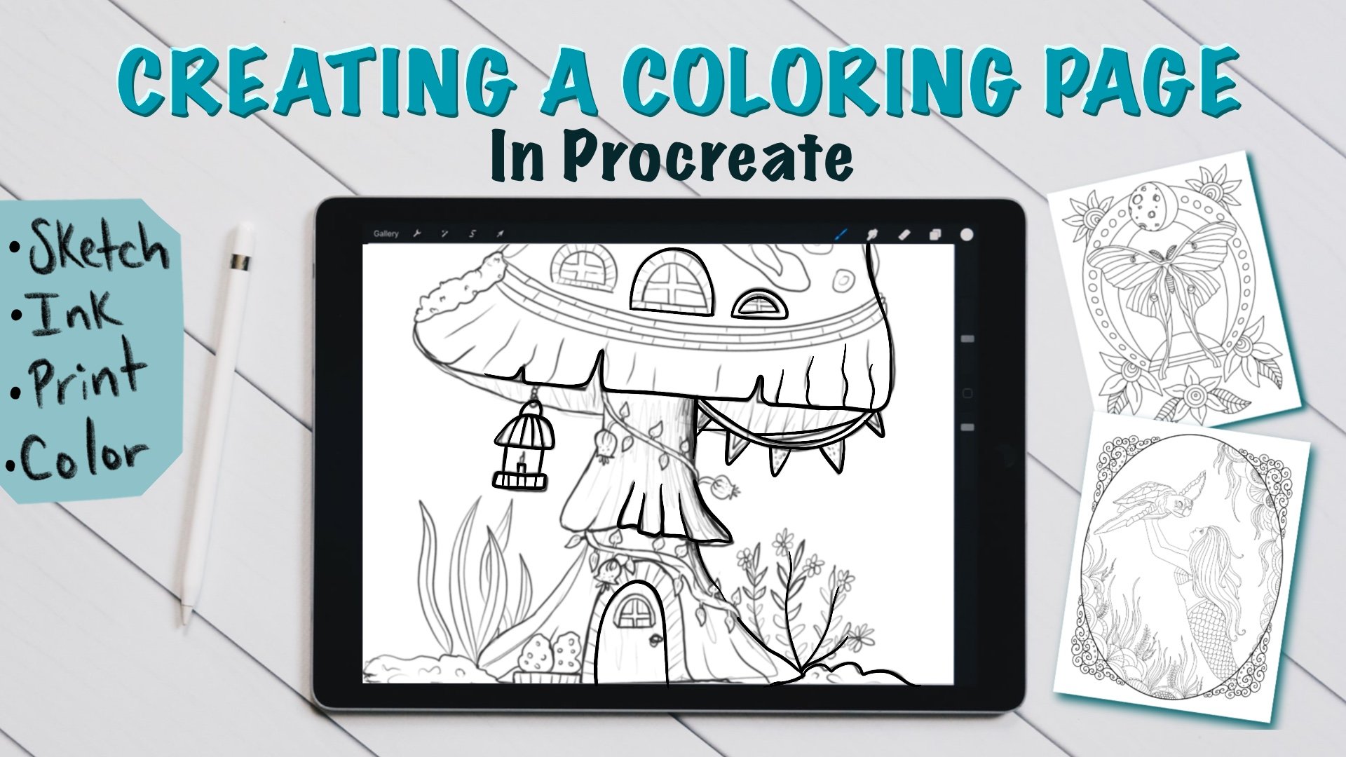 Create a coloring page in procreate â the swimming owl