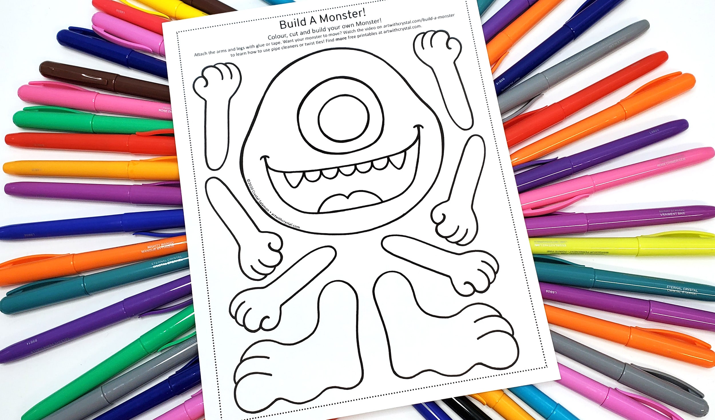 Build a monster free colouring page printable by crystal salamon