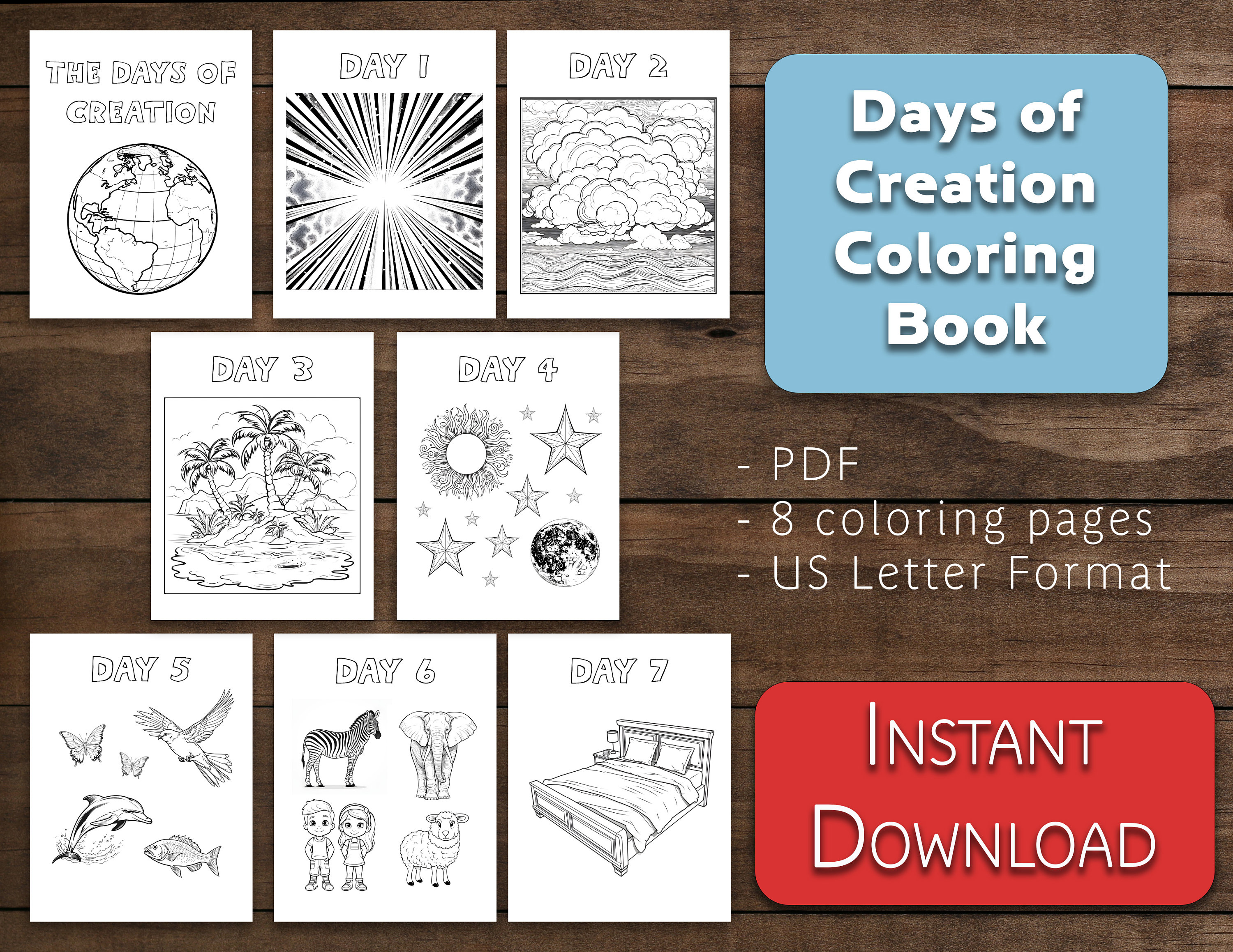 Days of creation coloring book sunday school coloring pages bible class coloring sheets genesis instant download days of creation