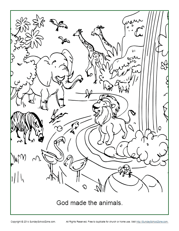 God made the animals coloring page