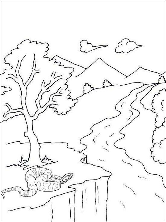 River mountain and snake scenery coloring page coloring pages nature coloring pages art drawings for kids