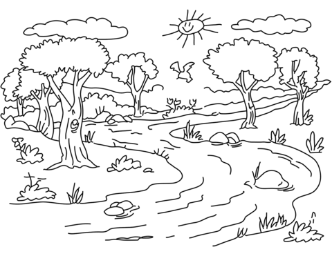 River landscape coloring page from forest category select from printable crafts of cartâ paisajes naturales dibujo paisaje para colorear paisajes dibujos