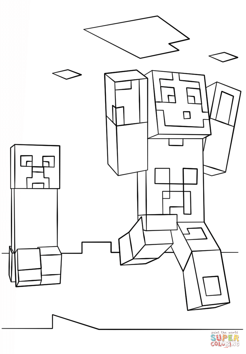 Minecraft steve and creeper coloring page free printable coloring pages minecraft coloring pages free printable coloring pages christmas coloring pages