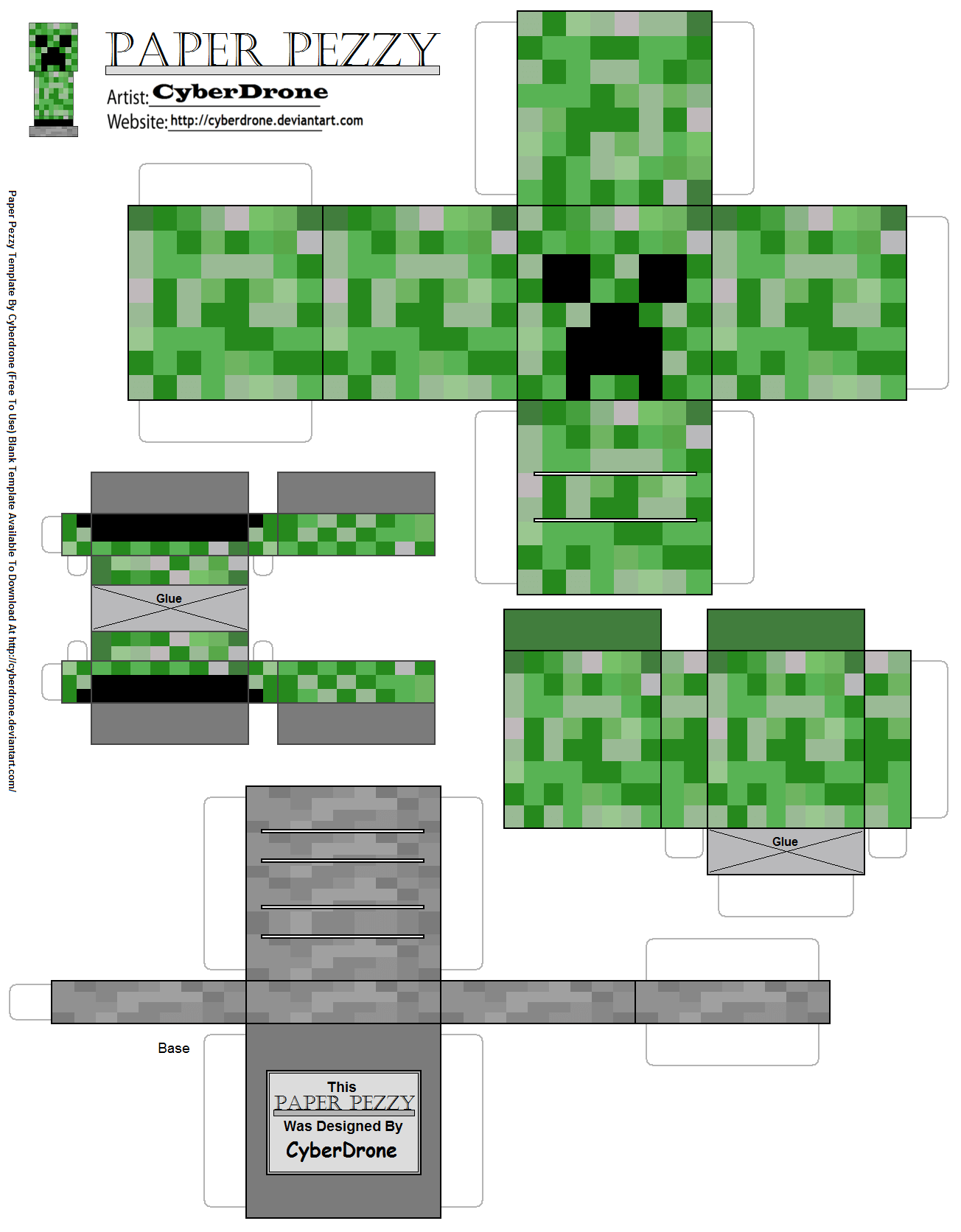 Creeper minecraft paper craft model free printable papercraft templates