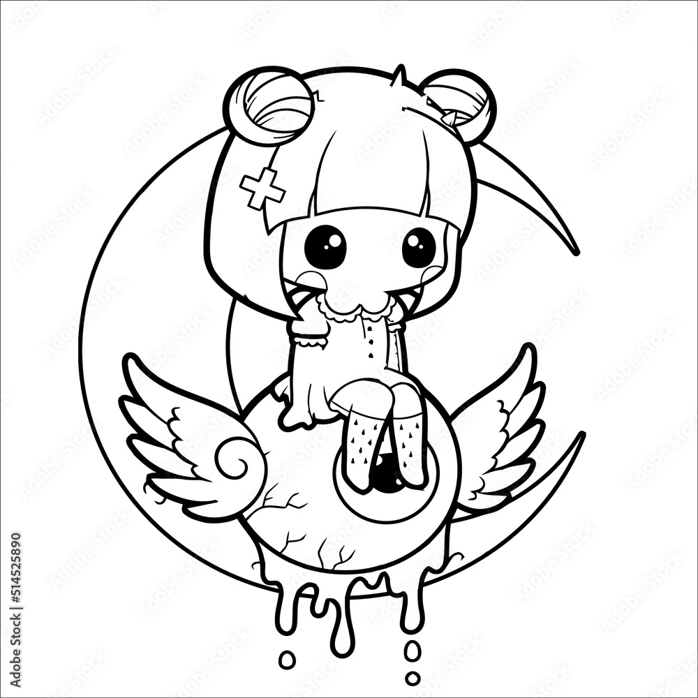 Pastel goth coloring page for kids creepy kawaii coloring page coloring page creepy page vector