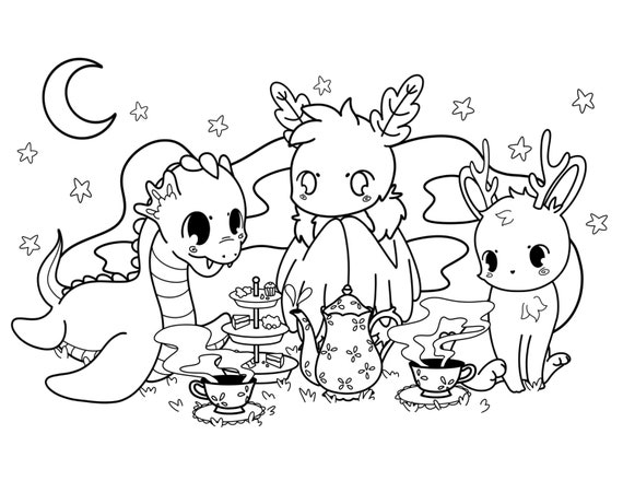 Cryptid tea party coloring page creepy kawaii coloring page cryptid printable coloring