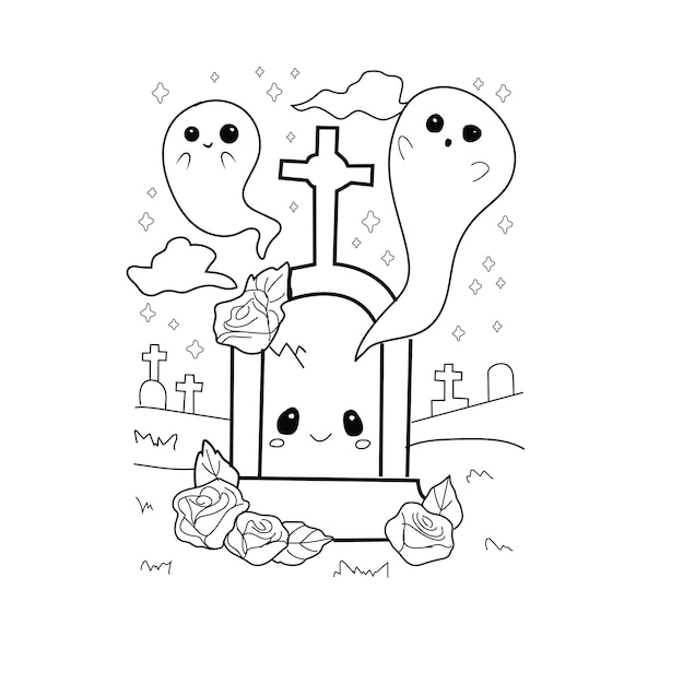 Premium vector creepy kawaii coloring page for kids