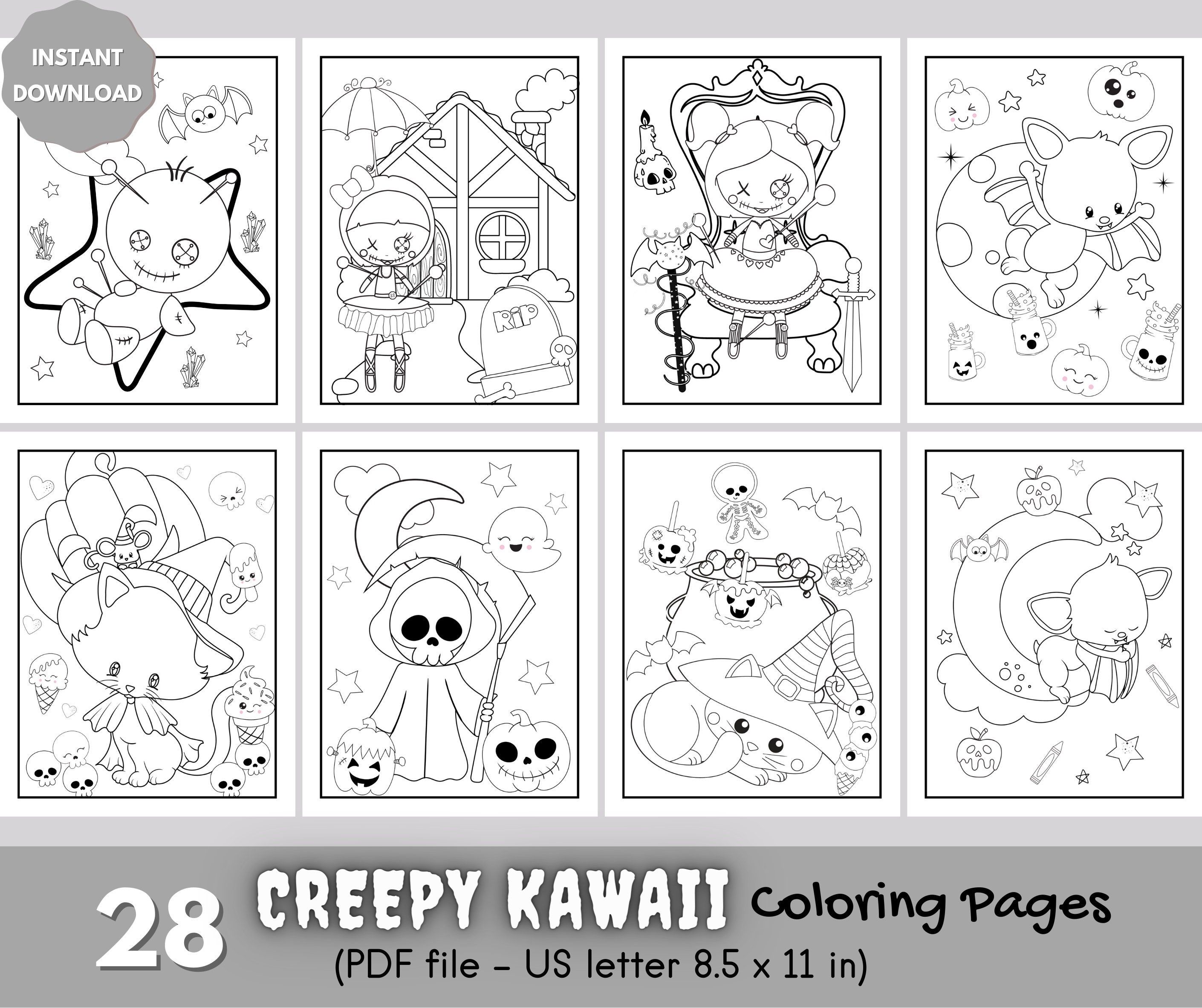 Printable creepy kawaii coloring pages for kids teens