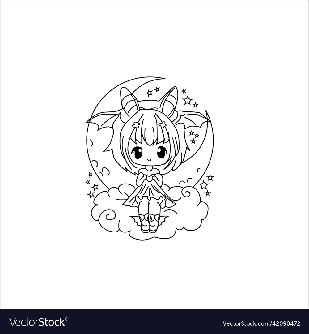 Cute creepy kawaii coloring page royalty free vector image