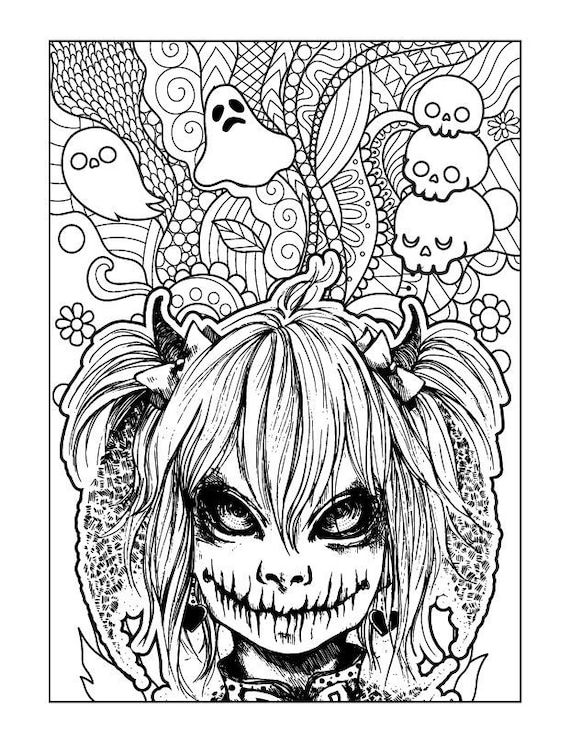 Creepy halloween coloring pages for adults etsy halloween coloring halloween coloring pages adult coloring book pages