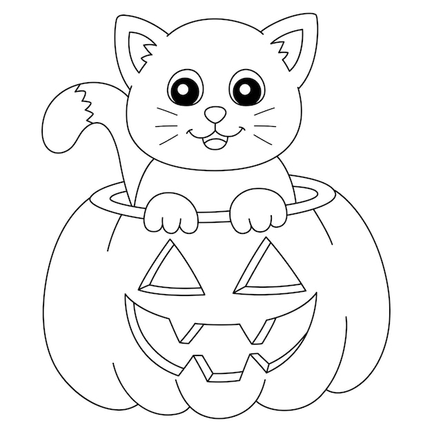 Premium vector pumpkin cat halloween coloring page isolated