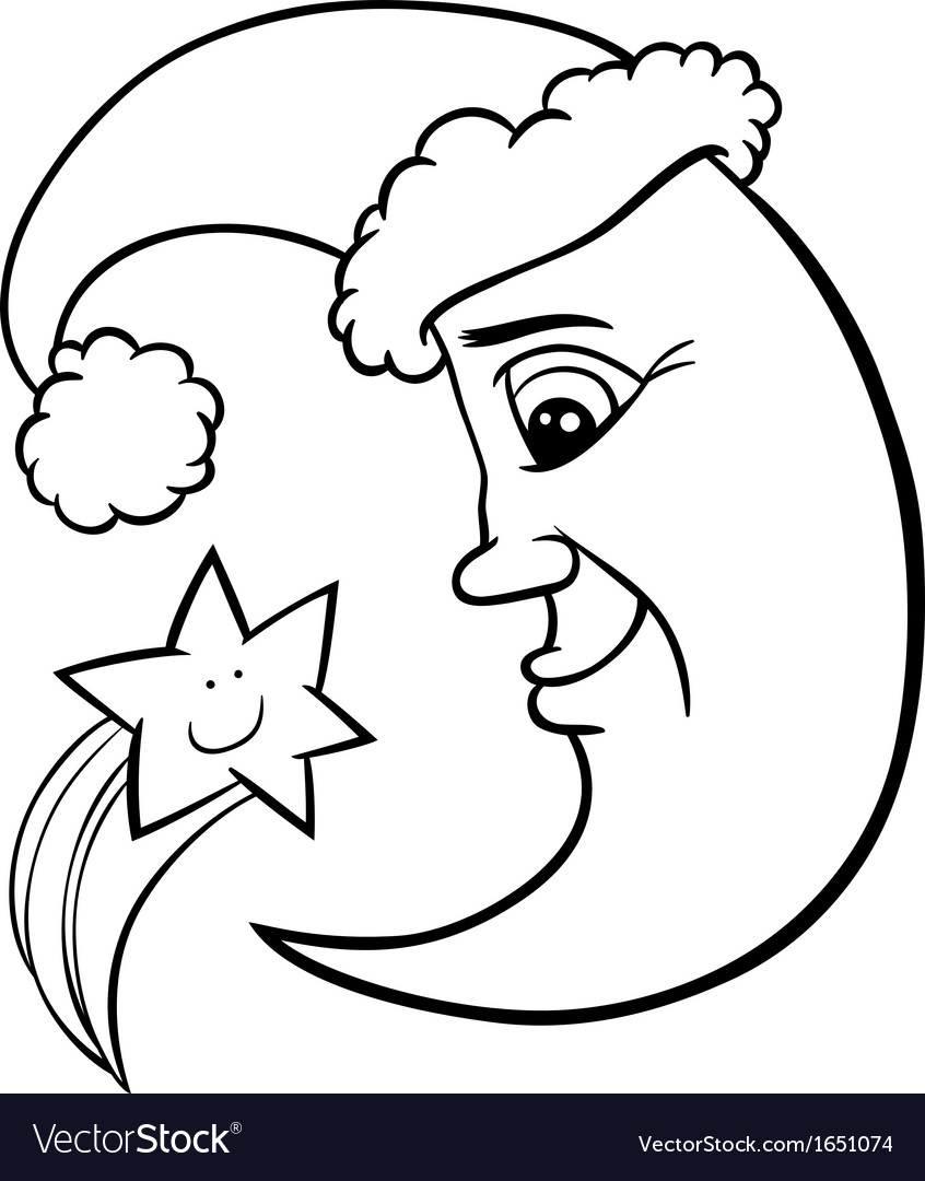 Moon and star christmas coloring page royalty free vector