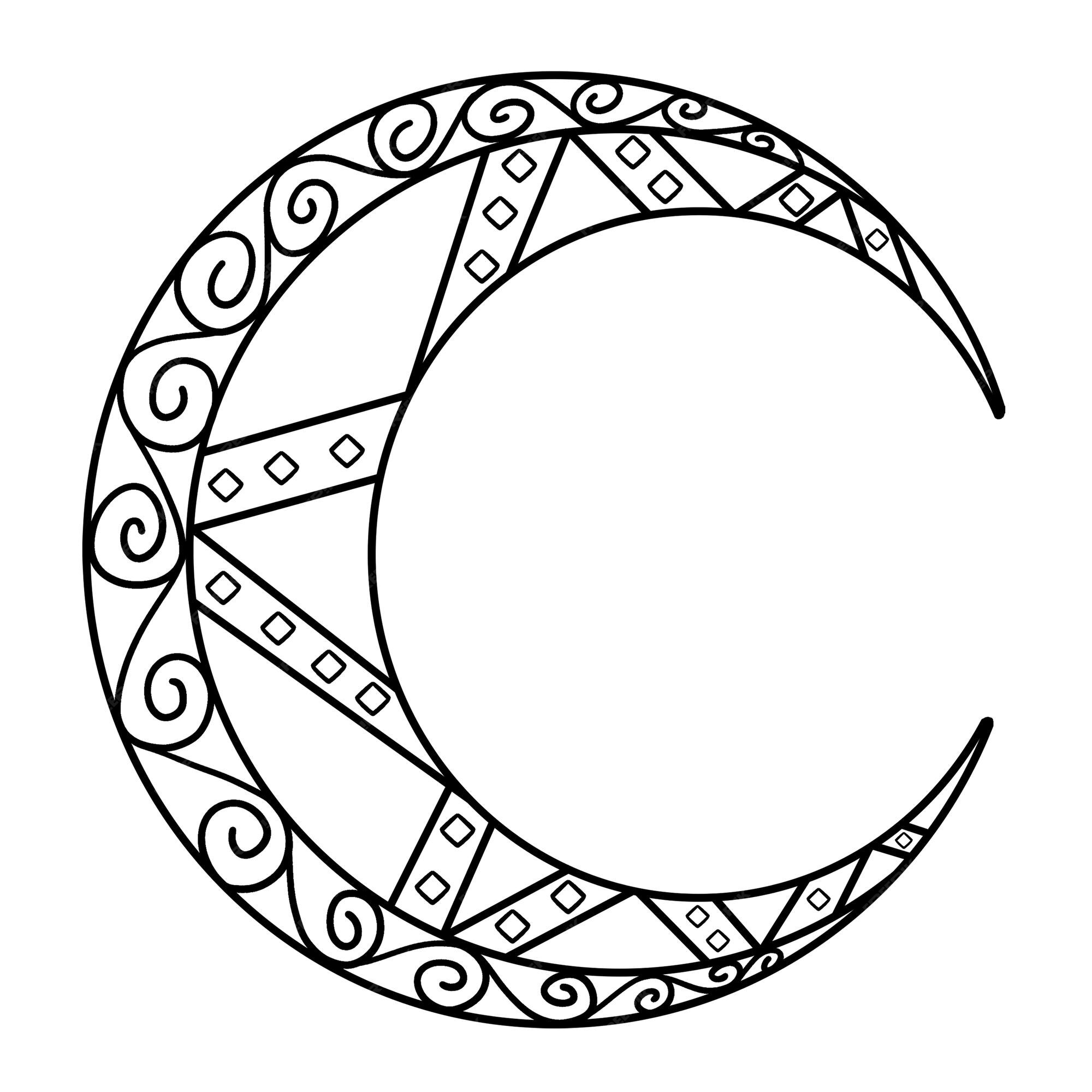 Premium vector ramadan crescent moon isolated coloring page