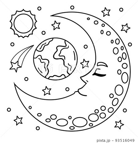 Sleeping crescent moon coloring page for kids