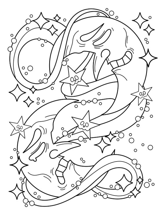Crescent moon kawaii coloring page fantasy coloring page creepy kawaii printable coloring page