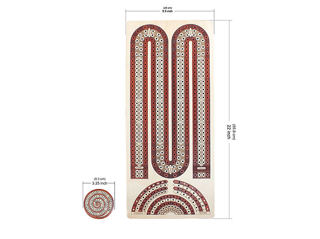 Jumbo cribbage board inlaid white maple blood wood continuous tracks drawer for cards and pegs and round pocket cribbage board