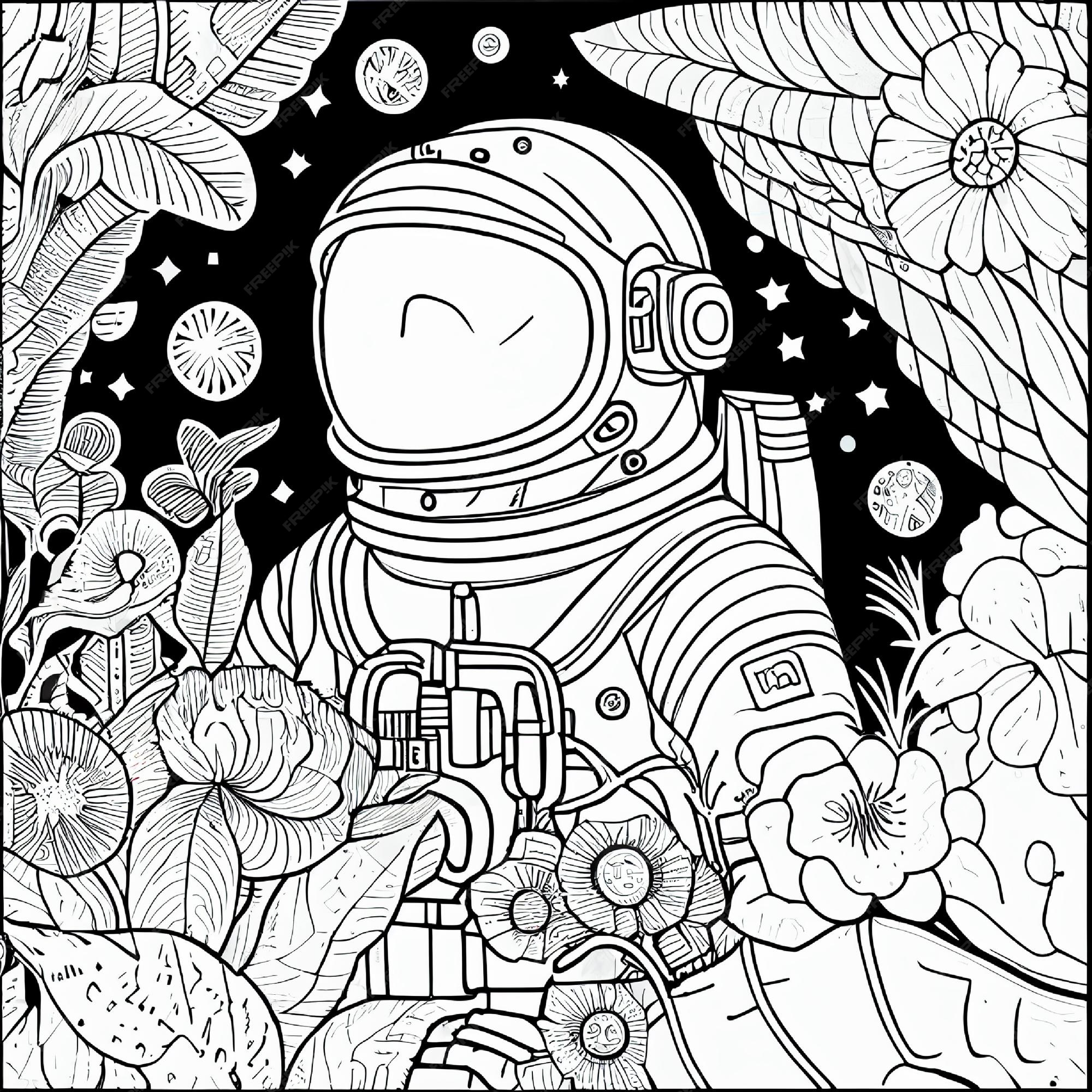 Premium photo astronaut line art pattern