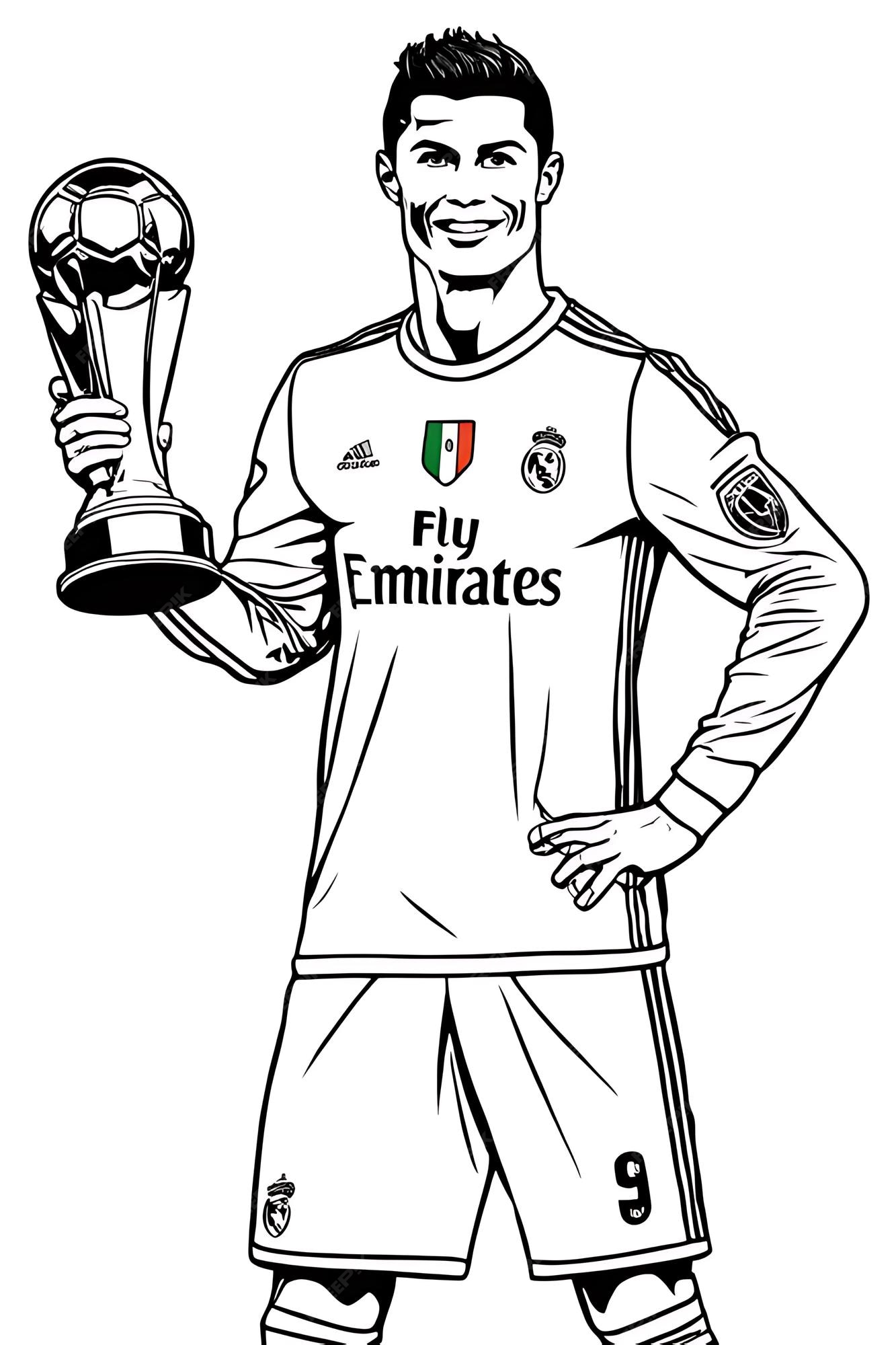 Premium photo football player posing with championship trophy coloring page