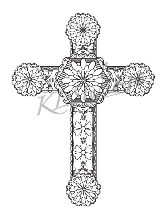 Cross coloring page instant download relax cross designs to color for adults to print and color download now