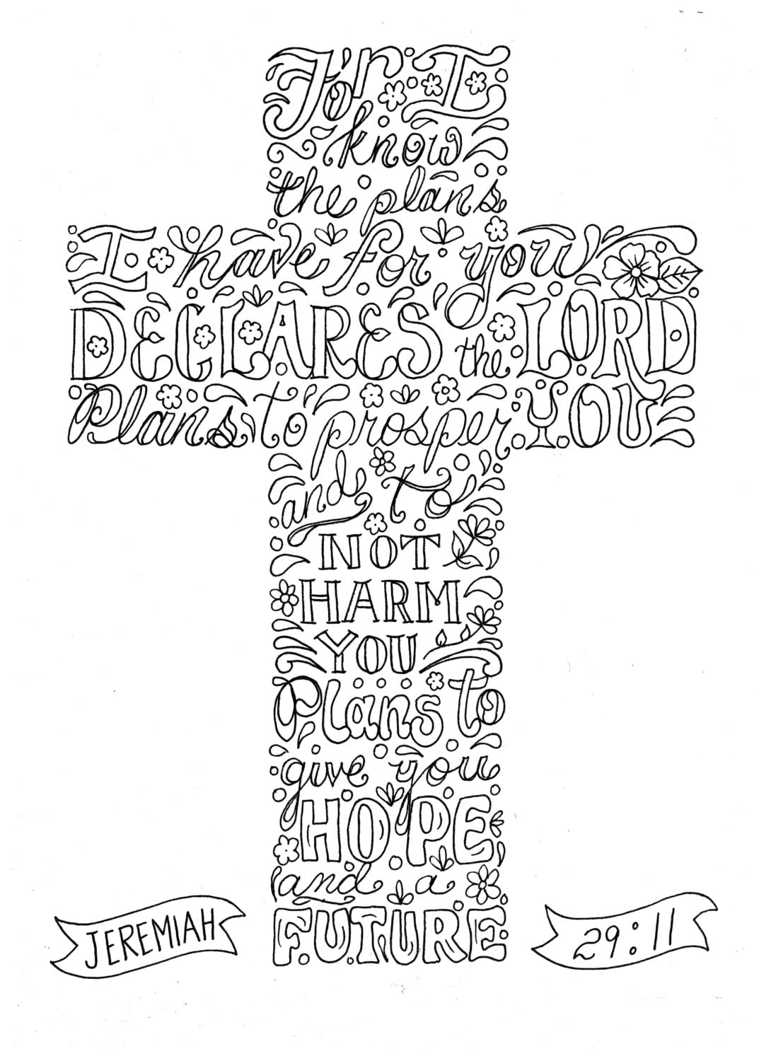 Instant download cross i know the plans i have for you scripture coloring god christianadult coloring pagedigital