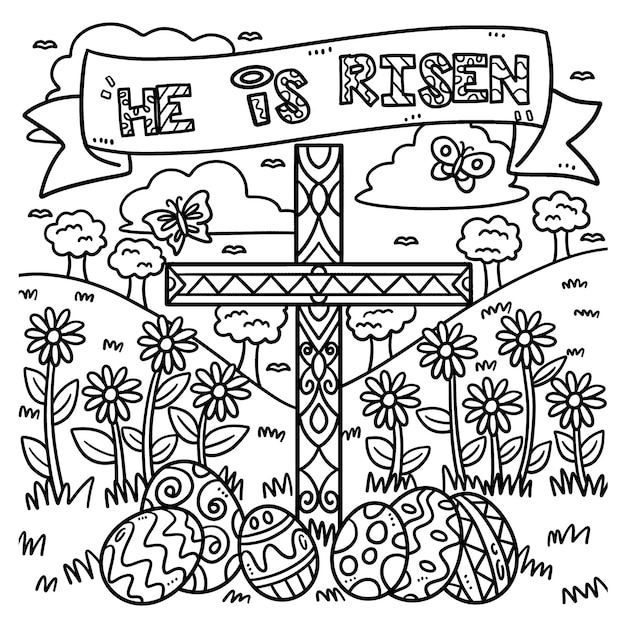 Premium vector christian he is risen coloring page for kids