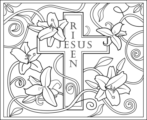 Easter cross he is risen coloring page free printable coloring pages