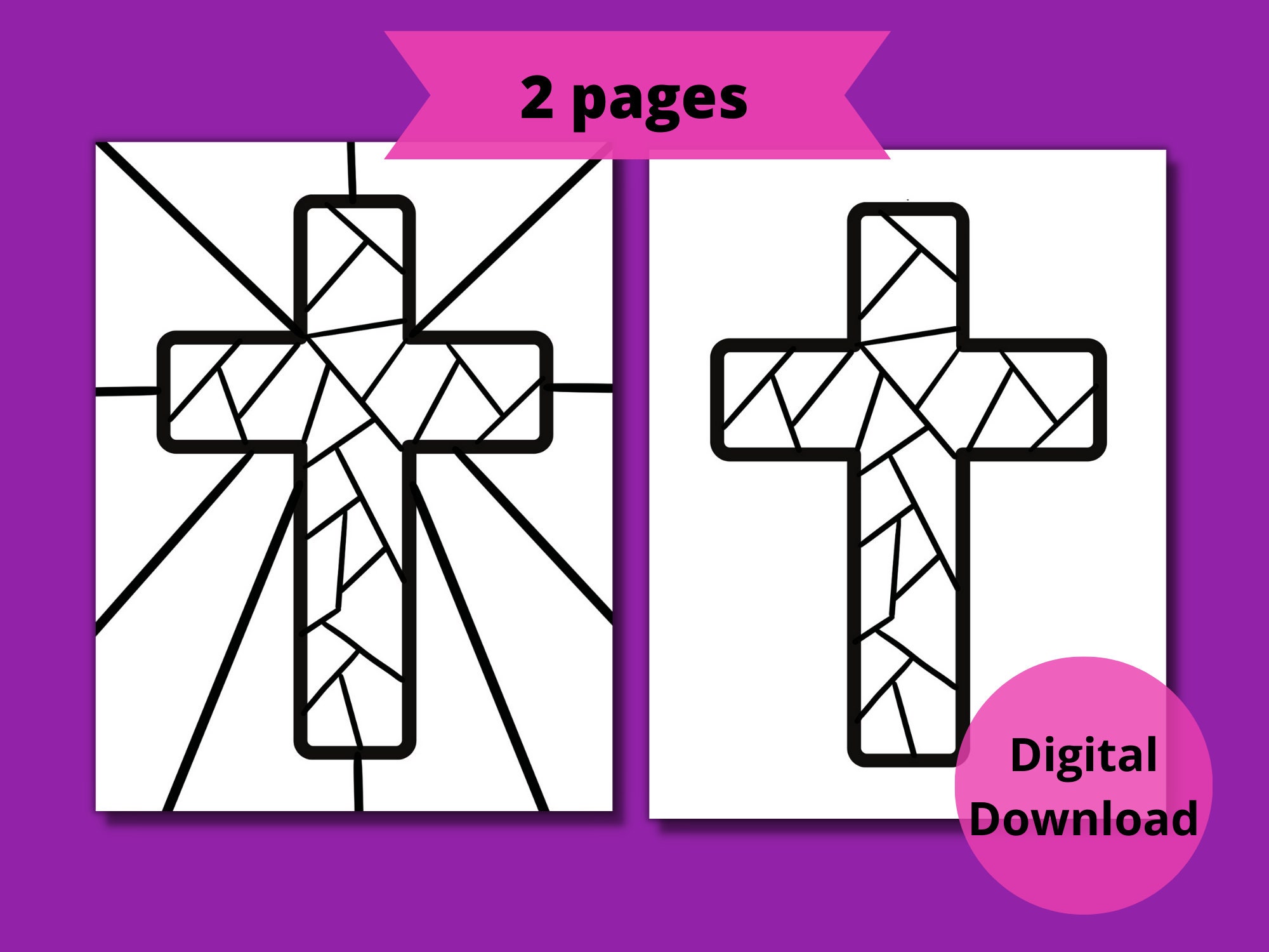 Stain glass cross coloring printable lent easter christian catholic sunday school homeschool set of printables download now