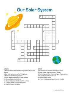 Free printable our solar system crossword solar system worksheets solar system our solar system