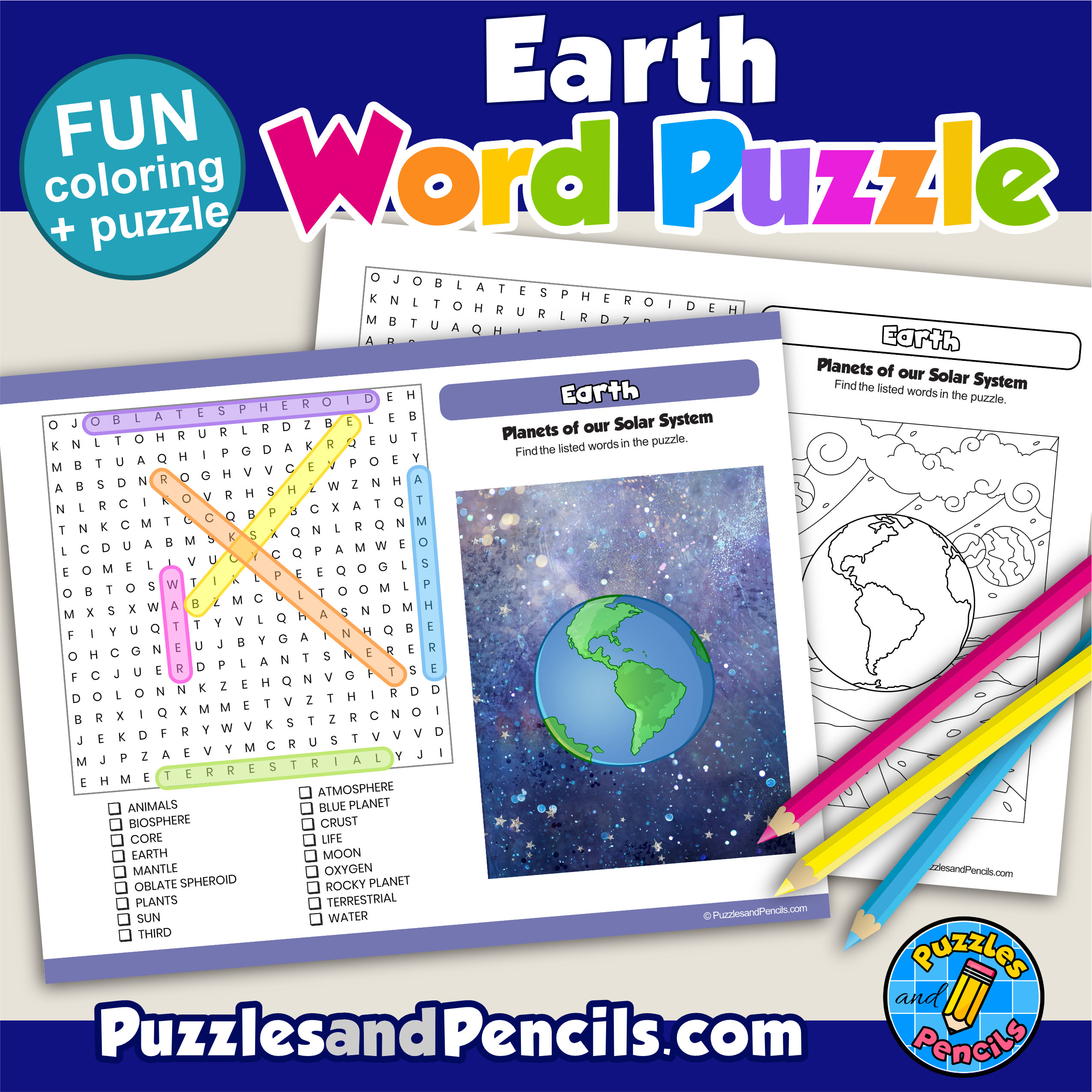 Earth word search puzzle activity page planets solar system wordsearch made by teachers