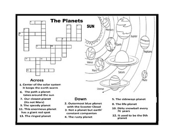 Solar system and planets crossword and coloring page tpt