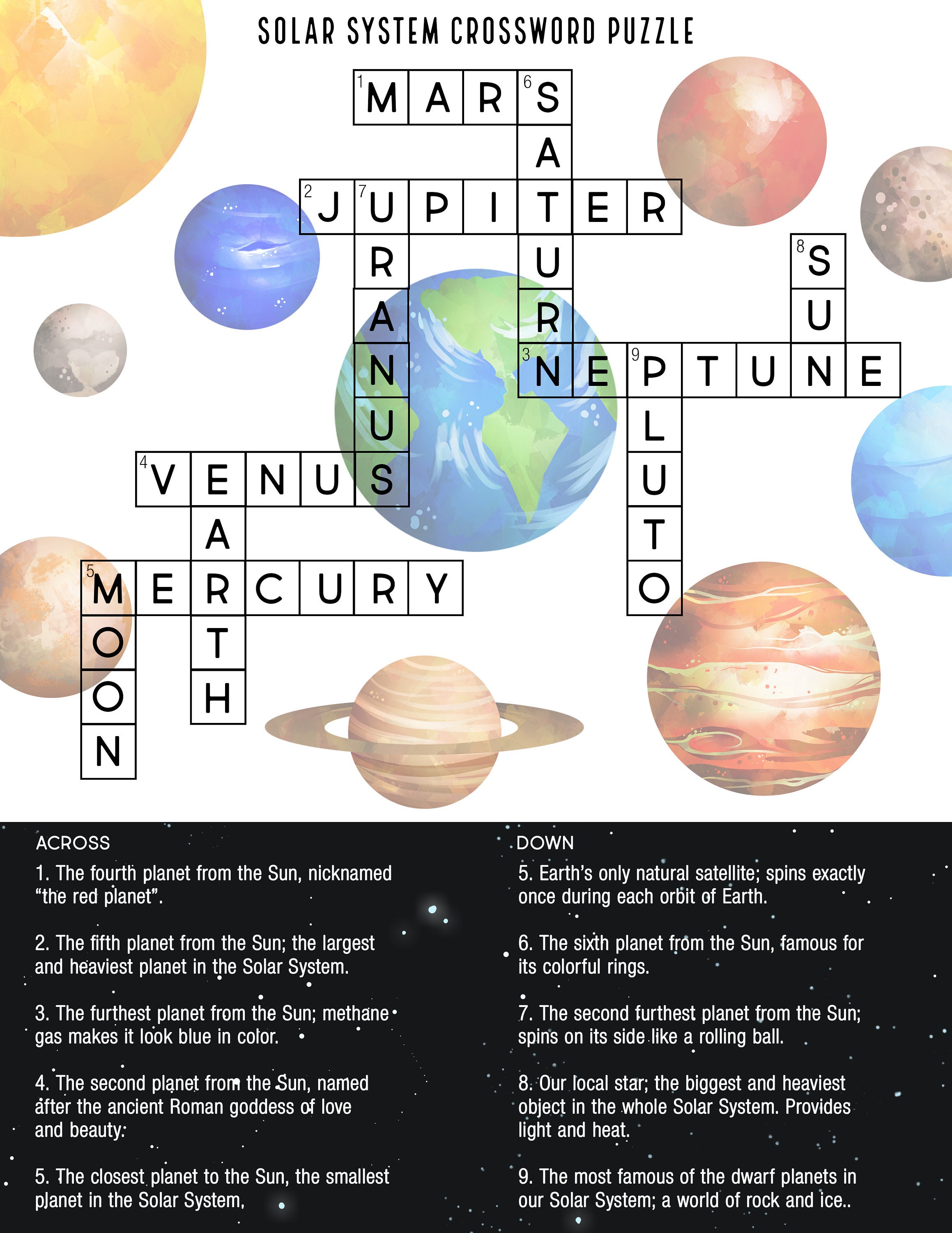 Buy solar system crossword puzzle educational printable digital print instant download online in india