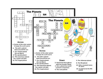 Solar system and planets crossword and coloring page tpt