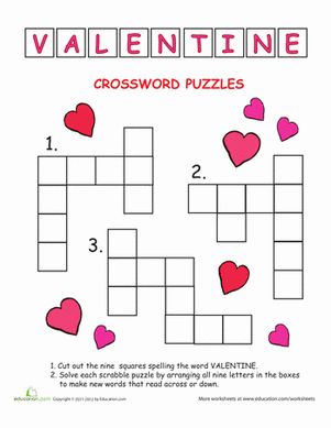 Crossword valentines day worksheet education printables free kids puzzles for kids valentine worksheets