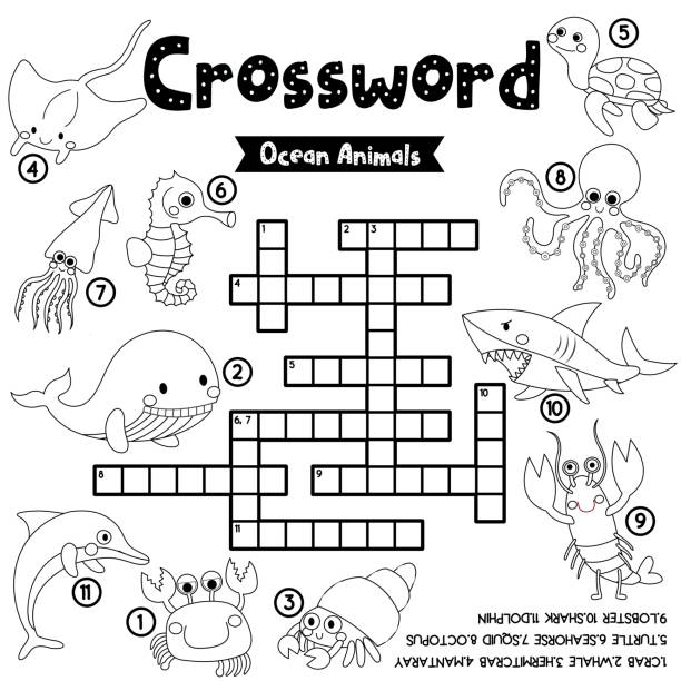 Crossword puzzle ocean animals coloring version stock illustration