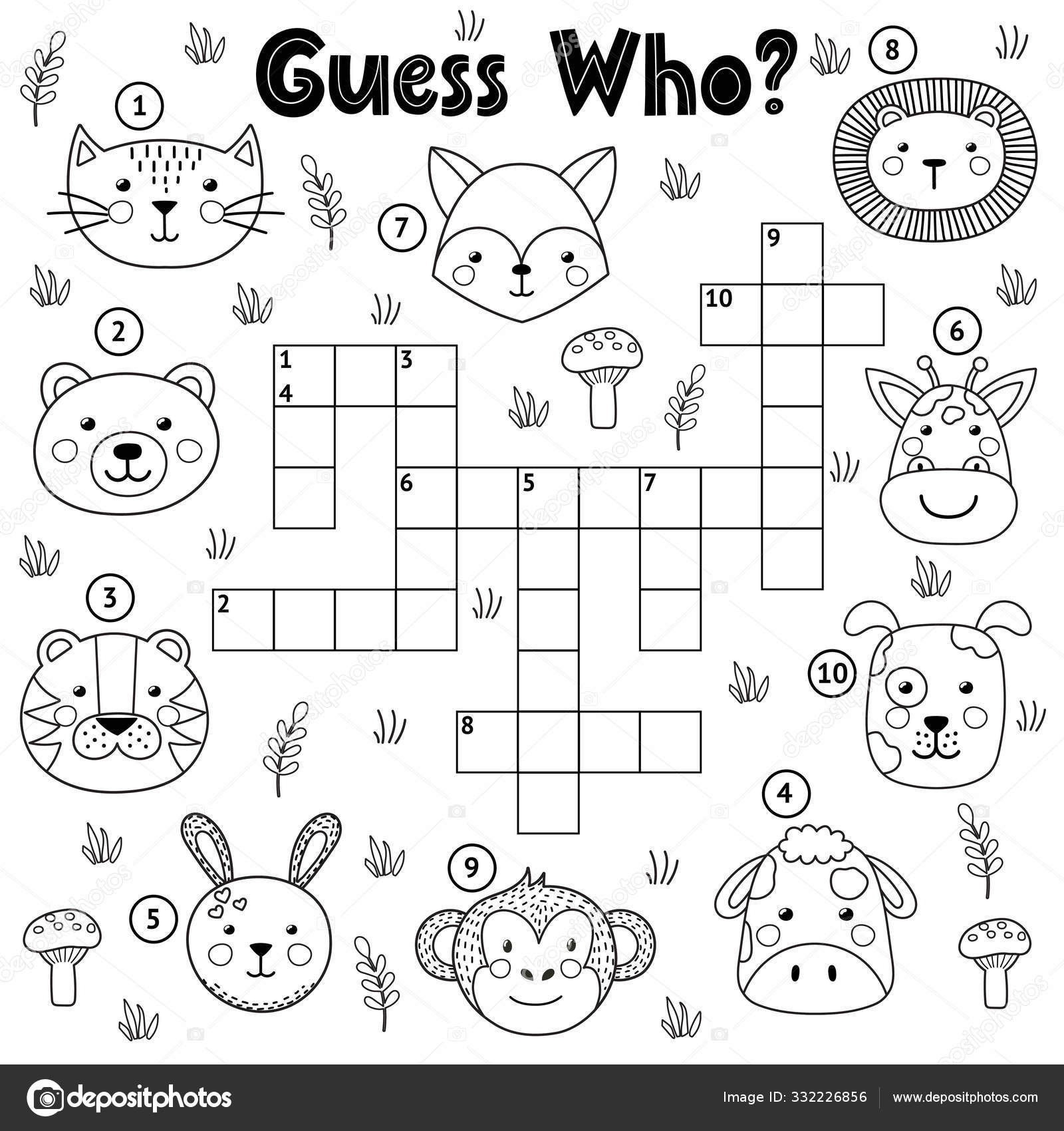 Guess who black and white crossword for kids stock vector by juliyas