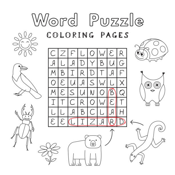 Funny animals coloring book word puzzle stock illustration